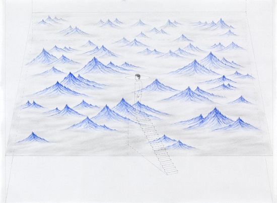 가장 푸른 곳, 종이위에 울트라마린 과슈, 연필, 39x54cm, 2010